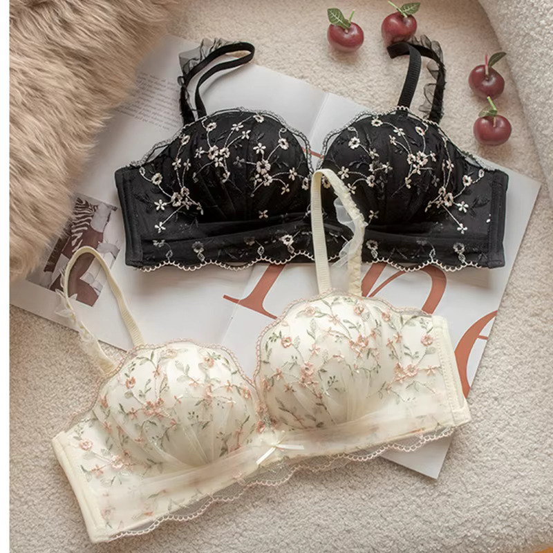 Floral Embroidery Seamless Push up Bra