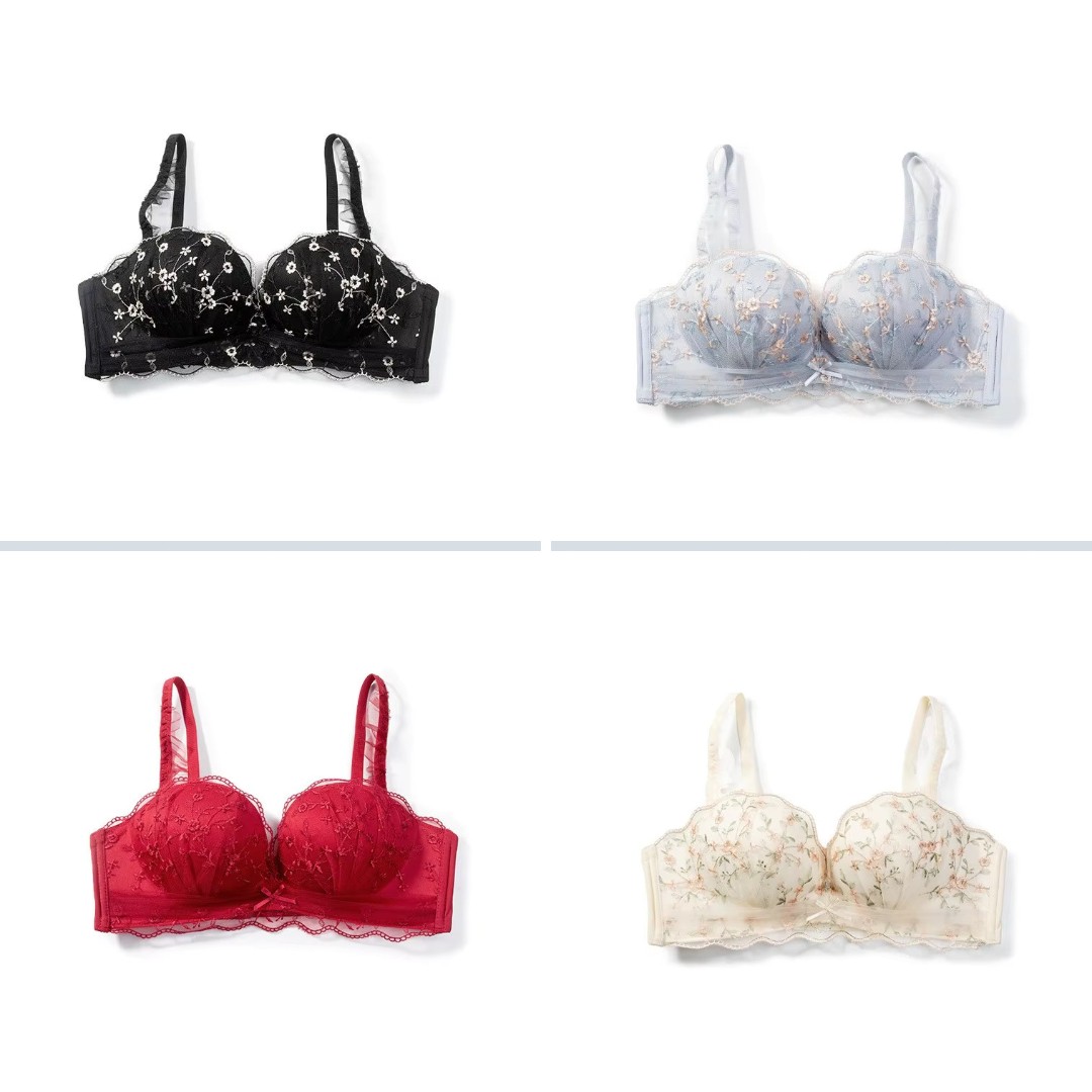 Floral Embroidery Seamless Push up Bra