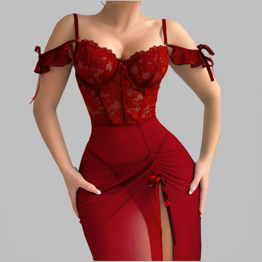 Perspective Hollow Flower Long Dress