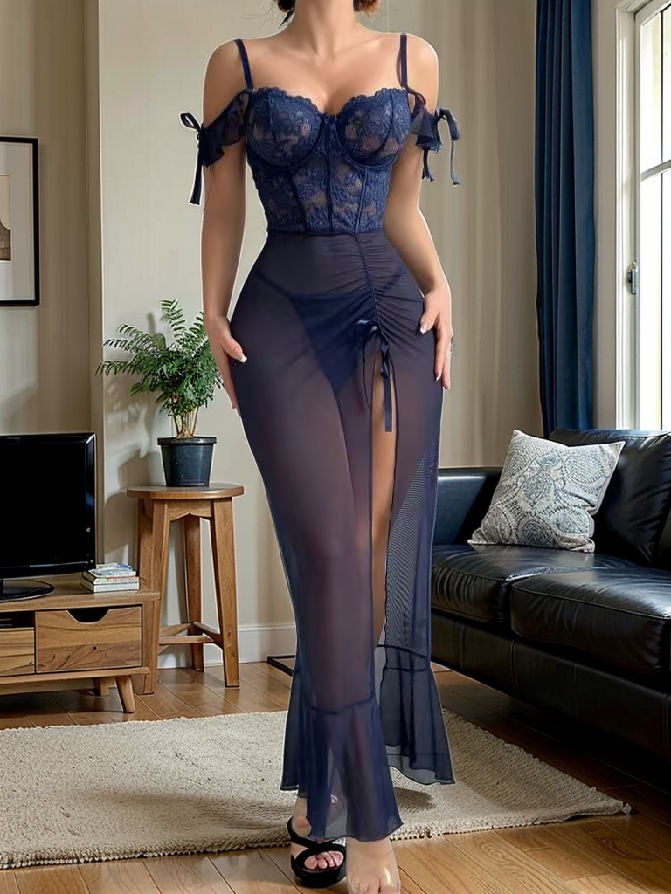 Perspective Hollow Flower Long Dress