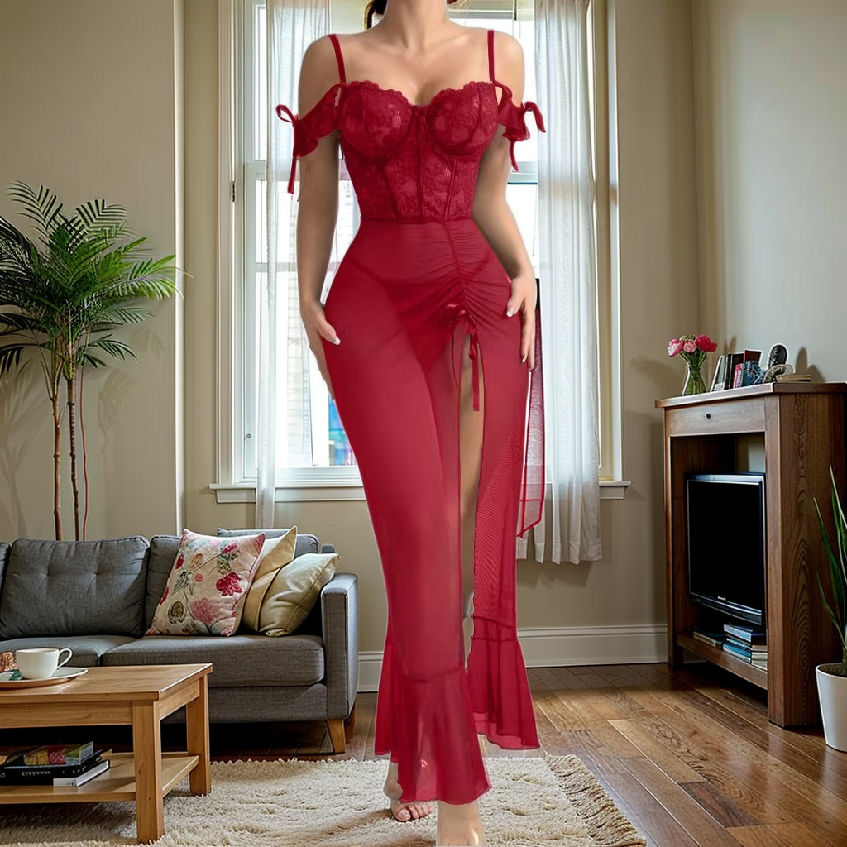 Perspective Hollow Flower Long Dress