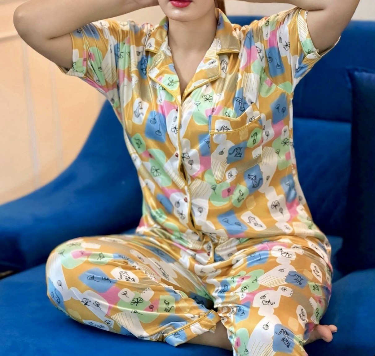 Print Long Pants Nightywear Set-3