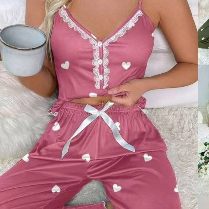 Love Print Long Pants Nightywear Set-7