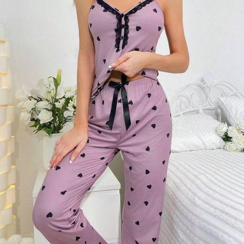 Love Print Long Pants Nightywear Set-7