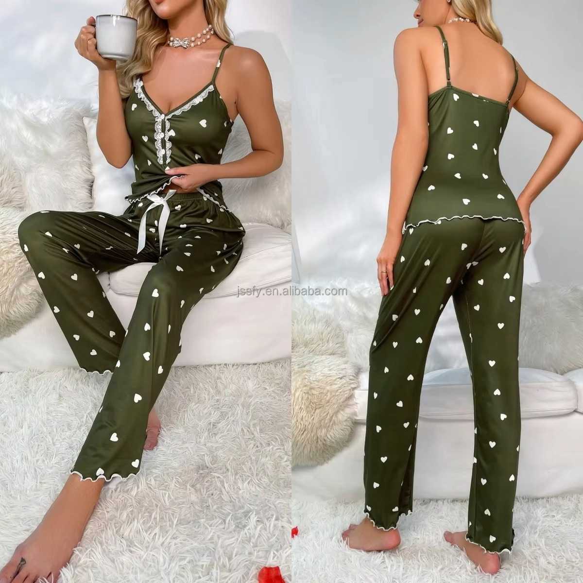 Love Print Long Pants Nightywear Set-7